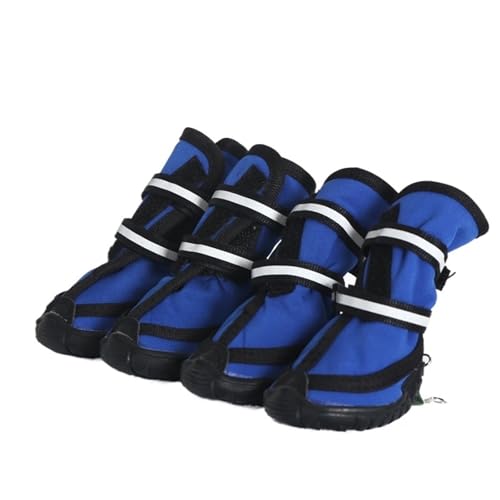 SJHFKDK Hundeschuhe Pfotenschutz Outdoor Vier Jahreszeiten wasserdichte Haustierschuhe for kleine bis große Hunde Oxford Bottom Reflective Bandagen Regenstiefel(Blue,X-Samll) von SJHFKDK