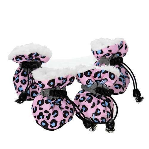SJHFKDK Hundeschuhe Pfotenschutz Outdoor Winter-Hundeschuhe for kleine Hunde, reflektierend, wasserdicht, for Welpen, Schneestiefel, rutschfest, weich, Heimtierbedarf(Pink,L) von SJHFKDK