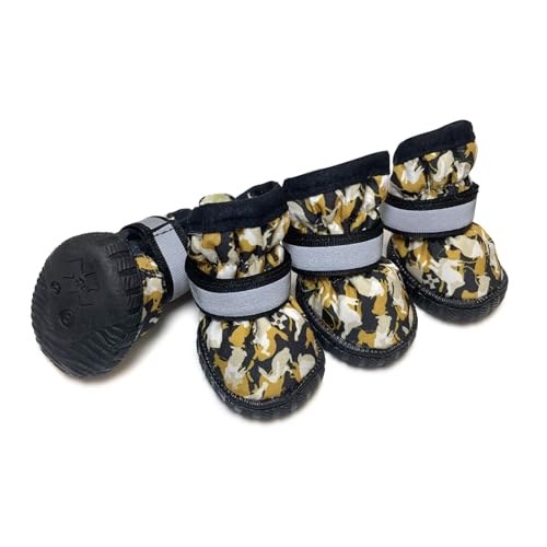 SJHFKDK Hundeschuhe Pfotenschutz Outdoor Winterschuhe for große Hunde mit reflektierendem Verschluss, wasserdicht, gesteppt, rutschfest, for den Außenbereich(Yellow,S) von SJHFKDK