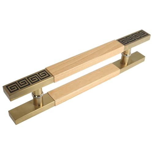 SJHPZG Scheunentorgriffe mit Holzgriff, chinesisches antikes H-förmiges Push-Pull-Griffset for Duschglastüren/Holztüren(Gold+Natural,60cm/24inch) von SJHPZG