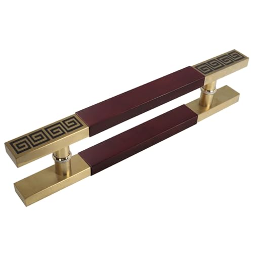 SJHPZG Scheunentorgriffe mit Holzgriff, chinesisches antikes H-förmiges Push-Pull-Griffset for Duschglastüren/Holztüren(Gold+Red,100cm/39inch) von SJHPZG