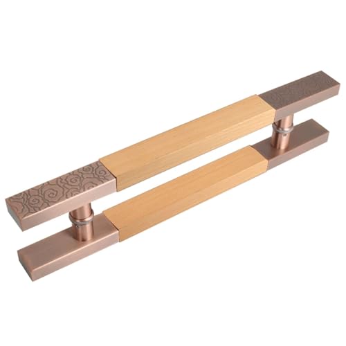 SJHPZG Scheunentorgriffe mit Holzgriff, chinesisches antikes H-förmiges Push-Pull-Griffset for Duschglastüren/Holztüren(Rose Gold+Natural,120cm/47inch) von SJHPZG