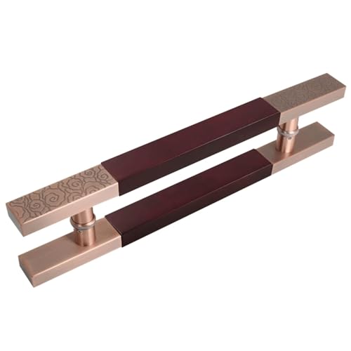 SJHPZG Scheunentorgriffe mit Holzgriff, chinesisches antikes H-förmiges Push-Pull-Griffset for Duschglastüren/Holztüren(Rose Gold+Red,100cm/39inch) von SJHPZG