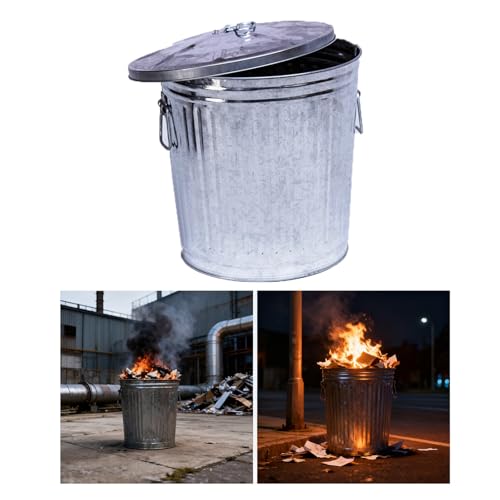 Brennfass for Den Garten Im Freien Runder Metall-Mülleimer Verzinkter Verbrennungskäfig Mit Deckel Geeignet for Verbrennen Von Blättern Und Müll Tragbarer Vorratsbehälter(35x37cm/13.8x14.6”) von SJJALAKAJA