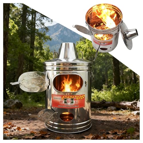 Tragbarer Verbrennungsofen Brennfass Aus Edelstahl Laub- Und Müllverbrennung Im Freien Metallabfallbehälter for Den Garten Mit Kaminkappe Feuerhaken Und Ständer Silber(34x61cm/13.4x24.0”) von SJJALAKAJA