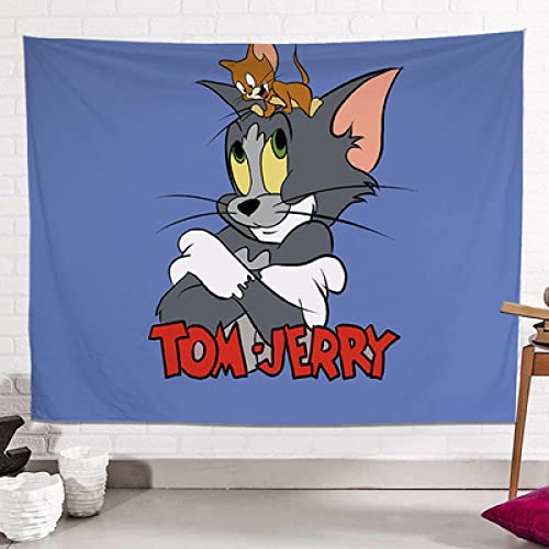 SJJUAN Cartoon Anime Hintergrund Tuch Schlafzimmer Nachttisch Wandteppich Wandbehang Tom Und Jerry Kinderzimmer Dekoration von SJJUAN