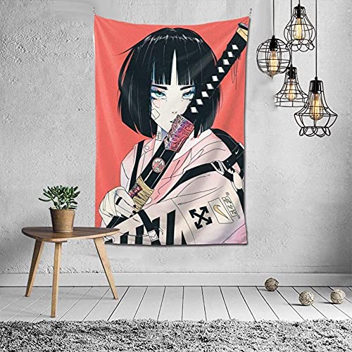 SJJUAN Hippie Hippie Wandteppich Samurai Anime Mädchen Abstrakte Wandbehang Tapisserie Für Wandkunst Zubehör Mandala Tischdecke Picknick Decke Tapisserie von SJJUAN