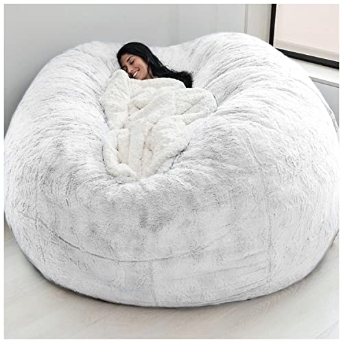 SJKJNK Sitzsack-Sofa, Fell-Sitzsack für Wohnzimmermöbel für Erwachsene, großer, runder, weicher, Flauschiger Sitzsack aus Kunstfell, Lazy-Schlafsofa, Lazy-Sofa-Stühle, 152 cm × 76 cm, weiß von SJKJNK