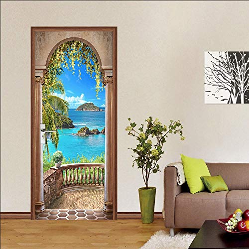 SJKstore 3D Meer-Blick Türposter 77x200cm Abnehmbare Vinyl DIY Wand Kunst PVC Mural von SJKstore