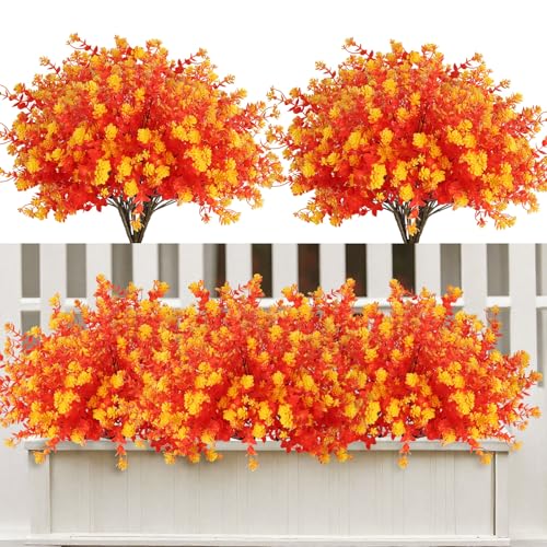SJL Künstliche Herbstblumen, künstliche Mütter, Herbstblumenarrangements, Kunstblume mit Eukalyptusblättern, künstliche Herbstpflanzen, Sträucher für den Außenbereich, Veranda, Terrasse, Erntedankfest von SJL