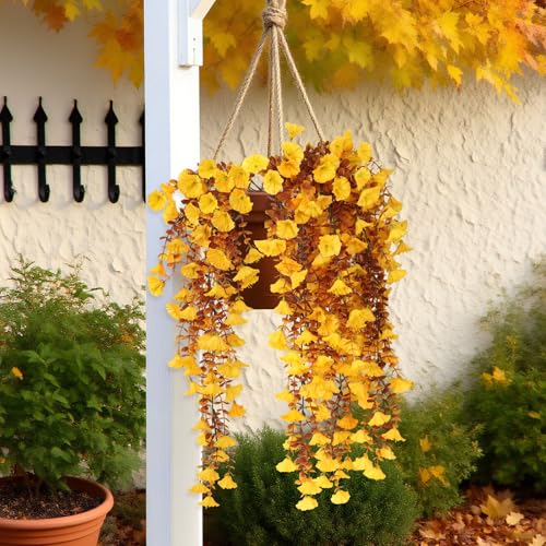 SJL Künstliche Herbstblumen für den Außenbereich, künstliche Herbstpflanzen, hängende Morgenglorie mit Eukalyptusblättern, UV-beständige Seidenblumen für Küche, Veranda, Hinterhof, Dekoration SJL Künstliche Herbstblumen für den Außenbereich, künstliche Herbstpflanzen, hängende Morgenglorie mit Eukalyptusblättern, UV-beständige Seidenblumen für Küche, Veranda, Hinterhof, Dekoration von SJL
