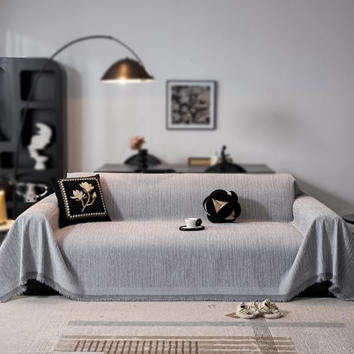 Multifunktionaler Sofabezug, Dekorativer Sofabezug,Wendbare Sofadecke mit Fransen,Chenille Couch Überwurf,Sofa Überzug 1/2/3/4 Sitzer,für Couch und Wohnkultur(Size:180 * 300CM,Color:grau) von SJMDMZD