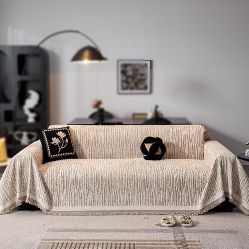 Reversible Sofadecke - Atmungsaktive & Strapazierfähige Baumwoll-Leinen-Optik Decke,Maschinenwaschbare Kuscheldecke mit Fransen für Couch und Wohnkultur(Size:180 * 340CM,Color:Khaki) von SJMDMZD