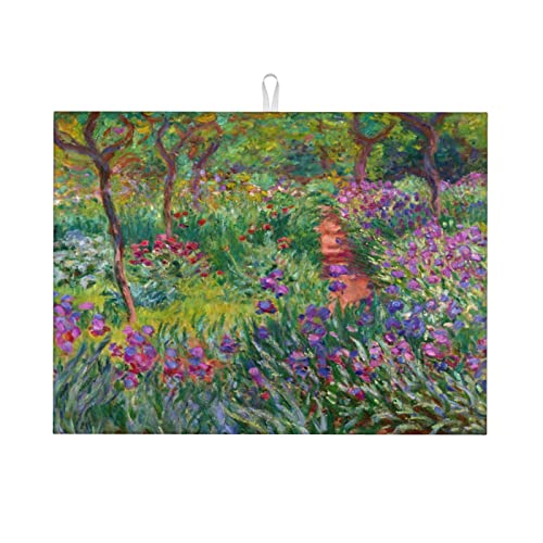 Abtropfmatte für Küche Monet's Iris Garden at Giverny Theke Dekor Geschirr Abtropfmatte 45,7 x 61 cm von SJOAOAA