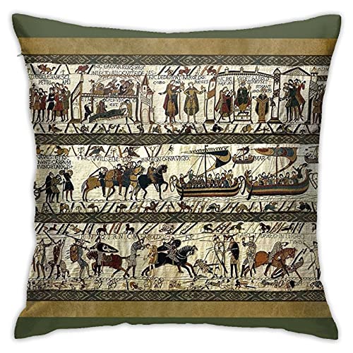 Bayeux Gobelin-Überwurf-Kissenbezüge, gemütlicher quadratischer Überwurf-Kissenbezug, Zuhause, dekorativ für Bett, Couch, Sofa, Wohnzimmer, Kissenbezug, 18 x 18 Zoll, Einheitsgröße von SJOAOAA