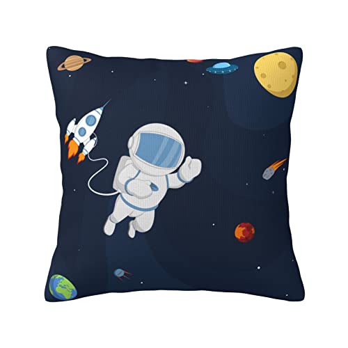 Kissenbezüge Astronaut Bunte Planeten Rakete Quadratische Kissenbezüge für Heimdekoration Sofa Auto Schlafzimmer Sternenhimmel Hintergrund Cartoon Malerei Kissenbezüge 45,7 x 45,7 cm von SJOAOAA