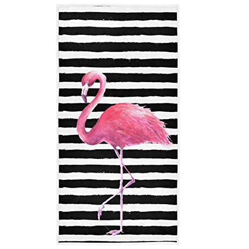 Pink Flamingo Handbadetuch Sommer Sommer Schwarz-Weiß-Streifen Fingerspitzen-Handtuch Tropisches Hawaii-Thema Strand Badezimmer Duschhandtuch-Set Hochsaugfähig Spa-Gymnastik-Gästetücher 16 x 30 Zoll von SJOAOAA