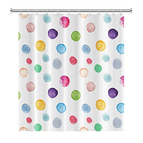 SJOAOAA Aquarell-Duschvorhang, bunte Punkte, Regenbogen-Badezimmer-Vorhang, weiß, modern, wasserdicht, Polyester, durchscheinend, Badvorhänge mit Haken von SJOAOAA