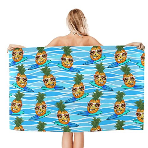 SJOAOAA Cartoon Ananas Surfen Badetuch Premium Mikrofaser Strandtuch für Badezimmer Dusche Sport Yoga Superweiche saugfähige Handtücher für Männer Frauen Jungen Mädchen 52 x 32 Zoll von SJOAOAA