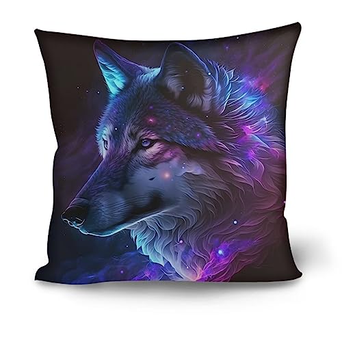 SJOAOAA Galaxy Wolf Kissenbezüge, 45,7 x 45,7 cm, Deko-Kissenbezug, Heimdekoration, für Jungen/Mädchen, Wohnzimmer, Schlafzimmer, Sofa, Stuhl, Kissenbezug, Violett von SJOAOAA