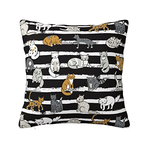 SJOAOAA Niedlicher Kissenbezug mit Katzen-Motiv, lustige Tiere, schwarze Streifen, quadratisch, Kissen für Schlafzimmer, Sofa, Stuhl, Dekoration, 45,7 x 45,7 cm von SJOAOAA