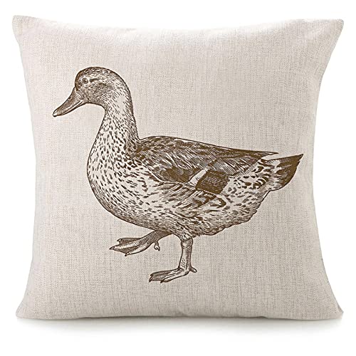 Überwurf-Kissenbezüge für Couch, weibliche Stockente, Bett oder Sofa, Kissenbezug, Vintage-Tier, Anas Platyrhynchos, Vogel, Gekritzel, Feder, Tierwelt, Flügel, natürlich, dekorativ, quadrati von SJOAOAA