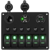 12V/24V LED-beleuchtetes Wippschalterfeld mit grüner Hintergrundbeleuchtung, Digitalvoltmeter, Dual-USB-Ladegerät, Zigarettenanzünderbuchse, 12V/24V LED-beleuchtetes Wippschalterfeld mit grüner Hintergrundbeleuchtung, Digitalvoltmeter, Dual-USB-Ladegerät, Zigarettenanzünderbuchse, von SJQKA