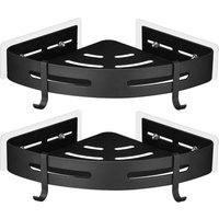 2er-Pack Dusch-Eckregal aus Metall ohne Bohren mit 2 Duschhaken, rostfreier selbstklebender Halter für Badezimmerbedarf (schwarz) von SJQKA