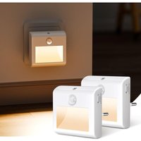 2er-Pack LED-Nachtlichter mit Bewegungs- und Dämmerungssensor, Warmweiß, einstellbare Helligkeit, AUTO/AN/AUS-Modi, Plug-in-Nachtlicht für Flur, von SJQKA