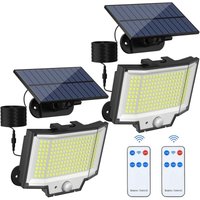 2er-Pack Solar-Wandleuchten für den Außenbereich, 200 wasserdichte LED-Wandleuchten mit Solarbetrieb, Fernbedienung, 3 Beleuchtungsmodi, von SJQKA