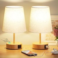 2er-Set berührungsempfindliche Nachttischlampen mit USB-C- und USB-A-Ladeanschlüssen, 3-fach dimmbar, Lampenschirm aus Leinen, kleine Tischlampe für von SJQKA