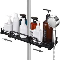 Teleskop-Duschablage, 32–48 cm, kein Bohren erforderlich – Hängende Aufbewahrung für 18–25 mm Duschstangen (Schwarz) von SJQKA