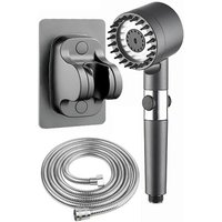 Antikalk-Duschkopf, Hochdruck-Brausekopf mit 1,5 m Brauseschlauch und Brausehalter, Handbrause mit 4 Strahlarten, Hellgrau Antikalk-Duschkopf, Hochdruck-Brausekopf mit 1,5 m Brauseschlauch und Brausehalter, Handbrause mit 4 Strahlarten, Hellgrau von SJQKA