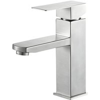Sjqka - Badarmatur, quadratischer Waschbeckenmischer, Warm- und Kaltwasserhahn, Badmischer aus Edelstahl (mit 80 cm Einlassschlauch) von SJQKA