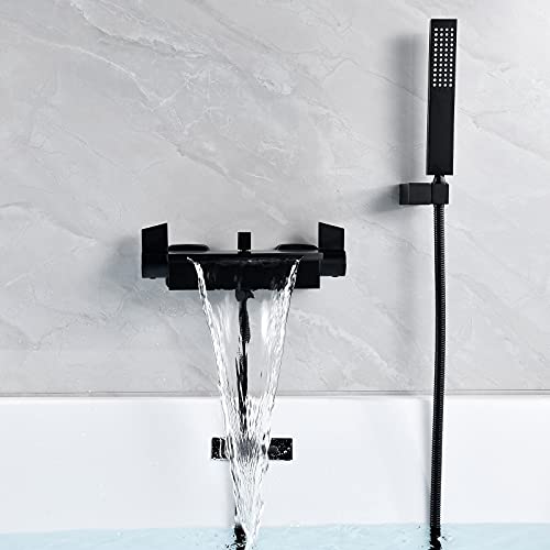 Badewannenarmatur Wasserfall Badewanne Wasserhahn Alle Kupfer Wand Wasserfall Dusche Heiße Und Kalte Badewanne Wasserhahn (Schwarz) von SJQKA