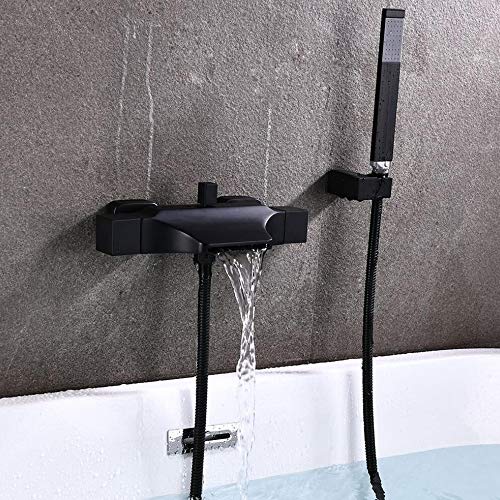 Badewannenarmatur Wasserfall Badewanne Wasserhahn Alle Kupfer Wand Wasserfall Dusche Heiße Und Kalte Badewanne Wasserhahn (Schwarz+handdusche) von SJQKA