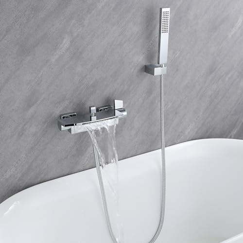 Badewannenarmatur Wasserfall Badewanne Wasserhahn Alle Kupfer Wand Wasserfall Dusche Heiße Und Kalte Badewanne Wasserhahn (Chrom) von SJQKA