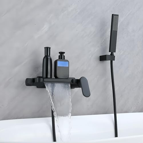 Badewannenarmatur Wasserfall Mit Handbrause Wasserhahn Badewanne Wandmontage Badarmatur Mischbatterie Badewanne Bad Armaturen Badewanne Messing (Schwarz) von SJQKA