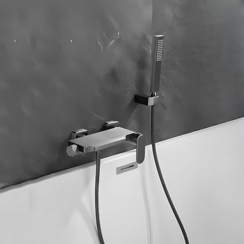 Badewannenarmatur Wasserfall Mit Handbrause Wasserhahn Badewanne Wandmontage Badarmatur Mischbatterie Badewanne Bad Armaturen Badewanne Messing (grau) von SJQKA