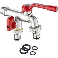 Doppelter Garten-Wasserhahn, 1/2 Zoll, Messing-Wasserhahn, Wand-Wasserhahn für den Außenbereich, mit 2 x 3/4 Zoll Auslass Für Garten, Waschmaschine, von SJQKA