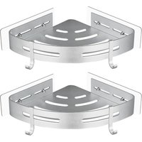 Sjqka - Eck-Duschregal aus Metall ohne Bohren, mit 2 Duschhaken, rostfrei, selbstklebende Halterung für Badezimmerbedarf (Silber), 2 Stück von SJQKA