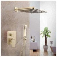 Einbau-Duschsysteme, Einbau-Duschsäule mit 30 x 30 cm Duschkopf, Einbau-Duschmischer mit Handbrause (Gold) von SJQKA