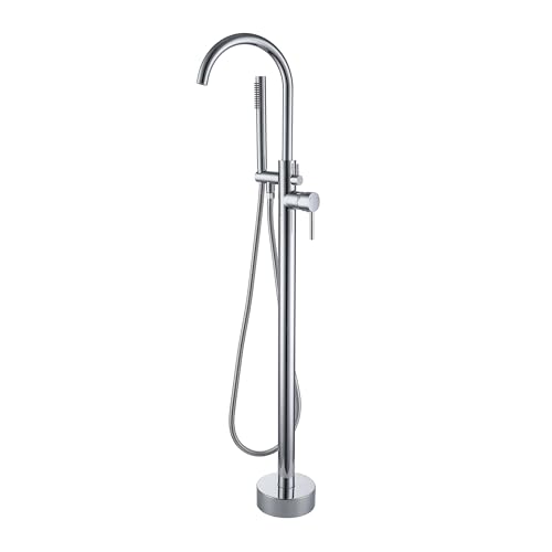 Freistehende Wannenarmatur,Badewannenarmatur Aus Messing 360° Schwenkbar Badezimmerarmatur Bodenmontage Mit Handbrause Für Wanne, Freistehende Badewanne Standarmatur (Chrom-B) von SJQKA