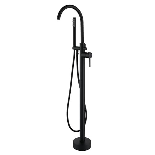 Freistehende Wannenarmatur,Badewannenarmatur Aus Messing 360° Schwenkbar Badezimmerarmatur Bodenmontage Mit Handbrause Für Wanne, Freistehende Badewanne Standarmatur (Schwarz-B) von SJQKA