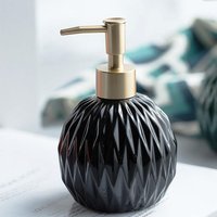 Goldfarbener Keramik-Seifenspender für Badezimmer, geprägter Seifenspender für Küchenspüle, 400 ml Flüssigseifenspender mit goldener Pumpe (schwarz) von SJQKA