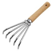 Grabwerkzeug aus Stahl mit Holzgriff zum Umpflanzen, für präzises Graben und zum Einebnen von Erde, langer Griff/5 kurze Zinken, silberfarben von SJQKA