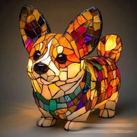 Tier-Buntglaslampe – Vintage-Katzenlampe aus Buntglas Handgefertigtes Tier-Nachtlicht Buntes LED-Nachtlicht für Zuhause und Schlafzimmer (Corgi B) von SJQKA