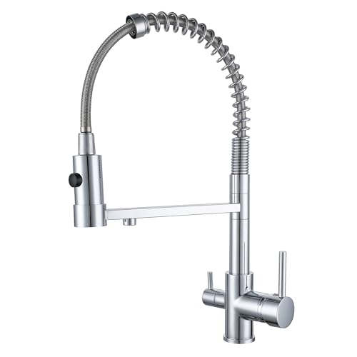 Küchenarmatur Mit Brause Ausziehbar, 3 Wege Wasserhahn,wasserhahn Küche Ausziehbar,Doppelgriff Spültischarmatur Mit Brause 2 Modus,3 Wege Wasserhahn Küche (Chrom) von SJQKA