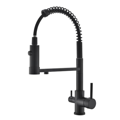Küchenarmatur Mit Brause Ausziehbar, 3 Wege Wasserhahn,wasserhahn Küche Ausziehbar,Doppelgriff Spültischarmatur Mit Brause 2 Modus,3 Wege Wasserhahn Küche (Schwarz) von SJQKA