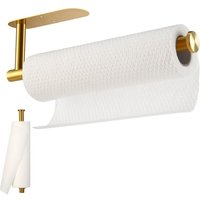 Küchenrollenhalter – selbstklebend oder zum Anbohren – Wandmontierter Küchenrollenhalter für unter den Küchenschrank – goldfarbener Edelstahl – ideal von SJQKA
